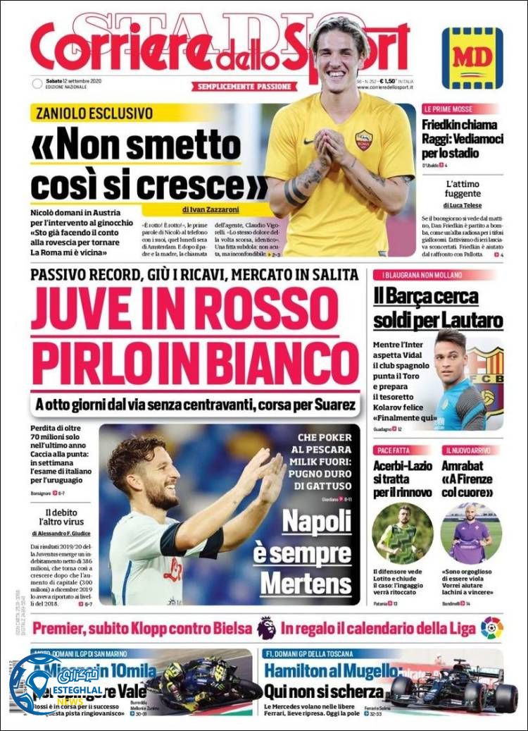 روزنامه ورزشی کوریره دلو اسپورت شنبه 22 شهریور 1399