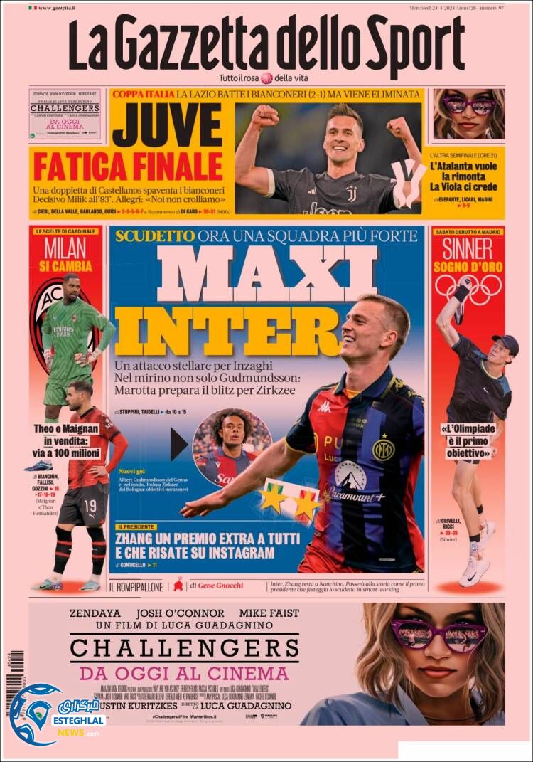 روزنامه  ورزشی گاتزتا دلو اسپورت چهارشنبه 5 اردیبهشت 1403 