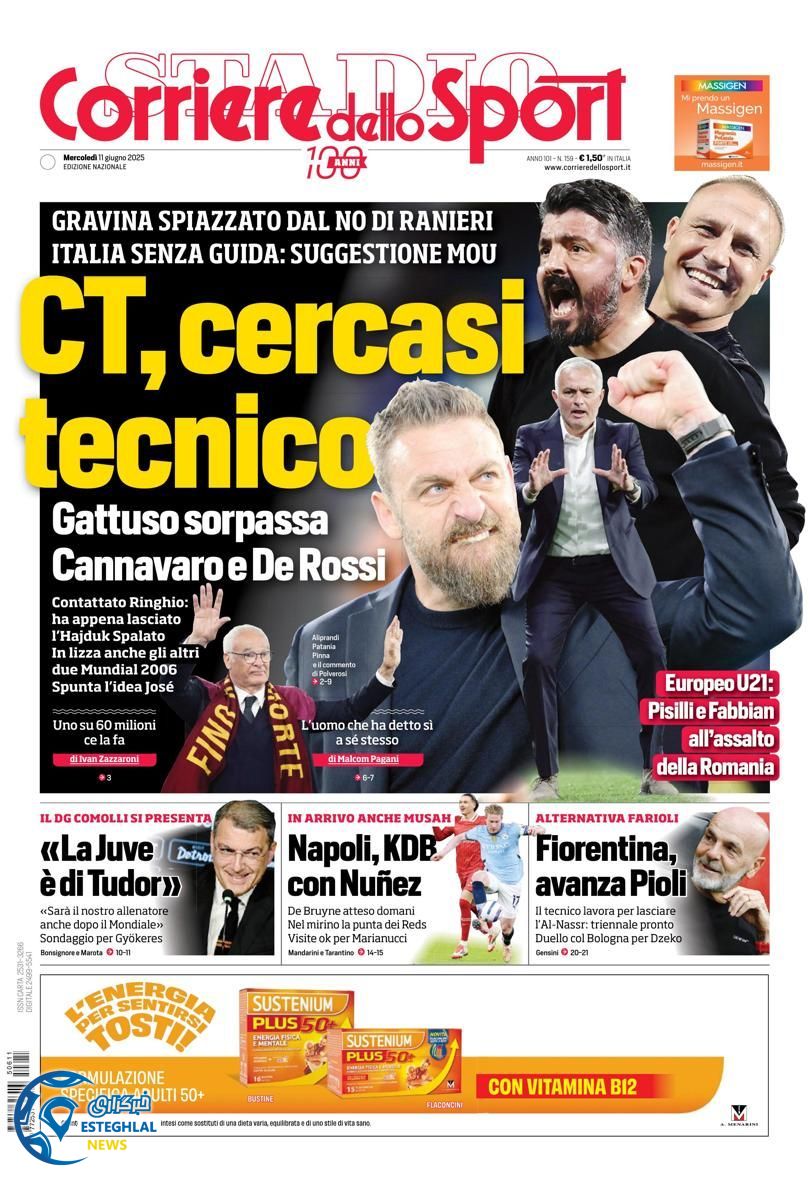 روزنامه ورزشی کوریره دلو اسپورت چهارشنبه 21 خرداد 1404  