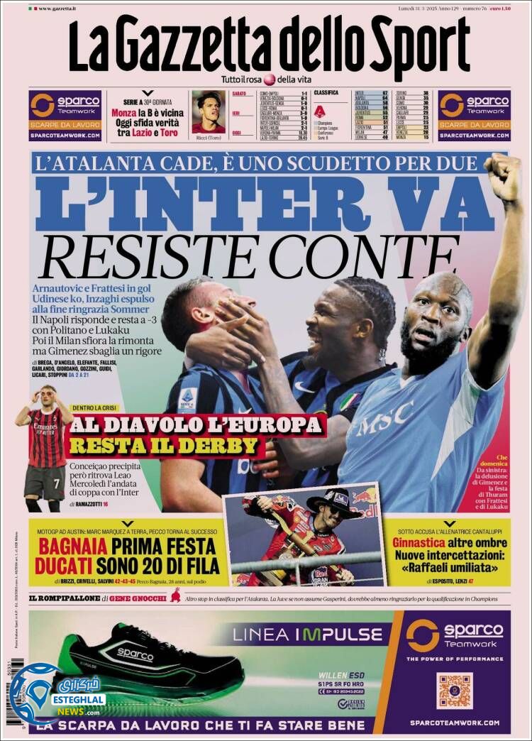 روزنامه  ورزشی گاتزتا دلو اسپورت دوشنبه 11 فروردین 1404 