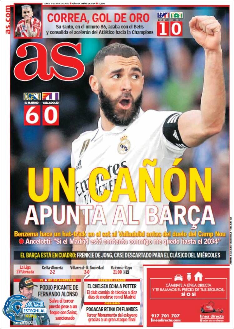 روزنامه ورزشی آ اس دوشنبه 14 فروردین 1402 