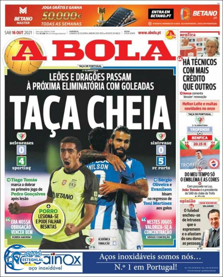 روزنامه ورزشی آبولا شنبه 24 مهر 1400