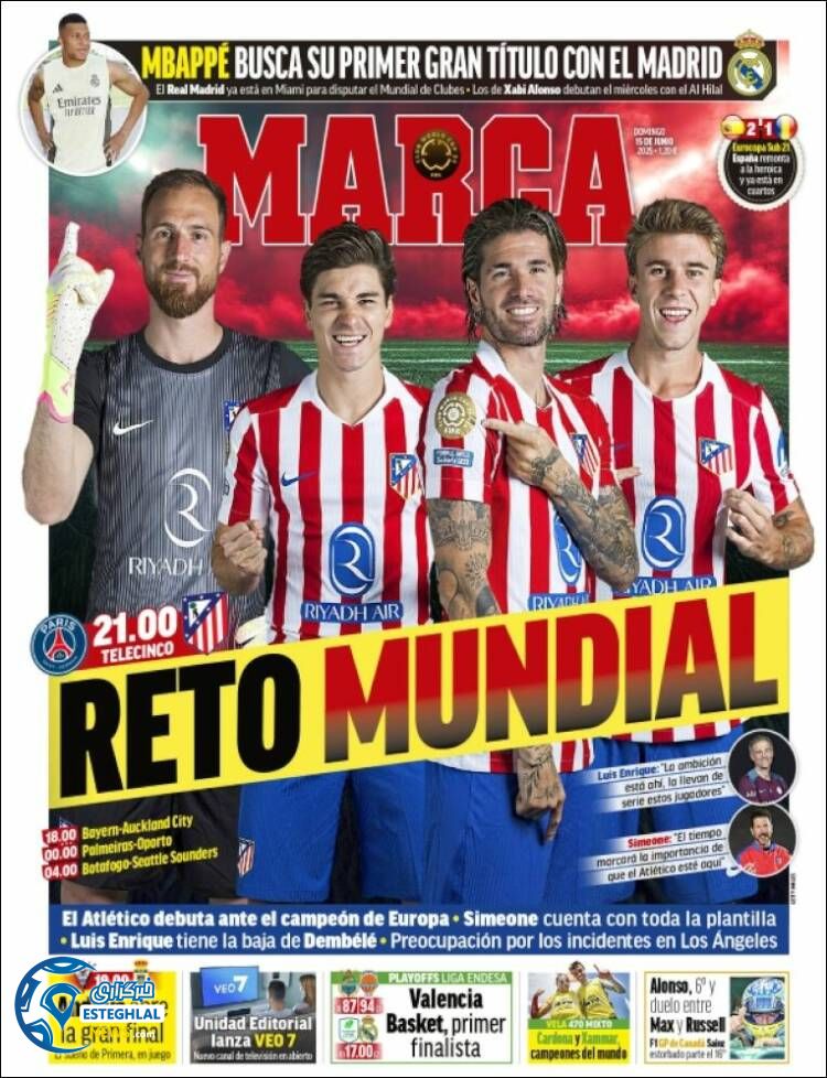 روزنامه ورزشی مارکا یکشنبه 25 خرداد 1404  