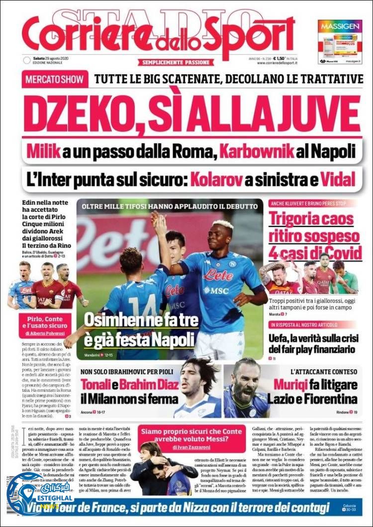 روزنامه ورزشی کوریره دلو اسپورت شنبه 8 شهریور 1399