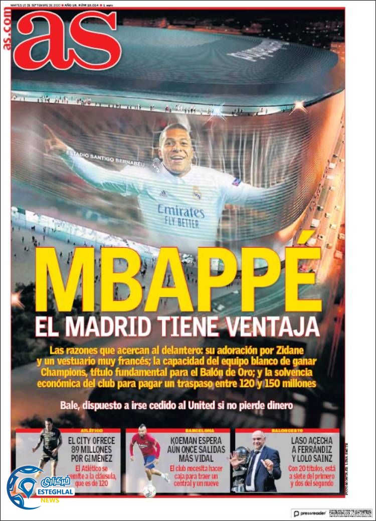 روزنامه  ورزشی آاس سه شنبه 25 شهریور 1399