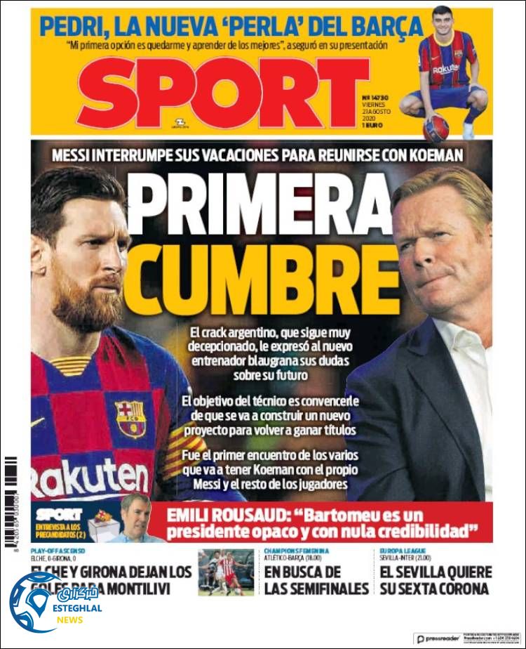 روزنامه ورزشی اسپورت جمعه 31 مرداد 1399