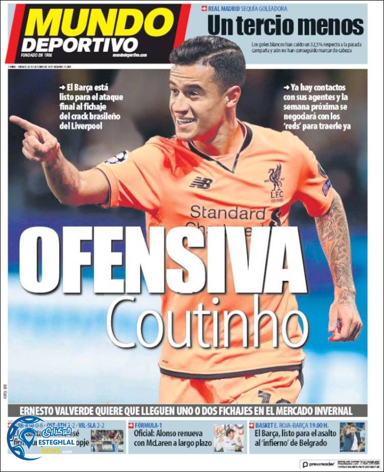 روزنامه موندو دپورتیوو جمعه 28 مهر 1396   