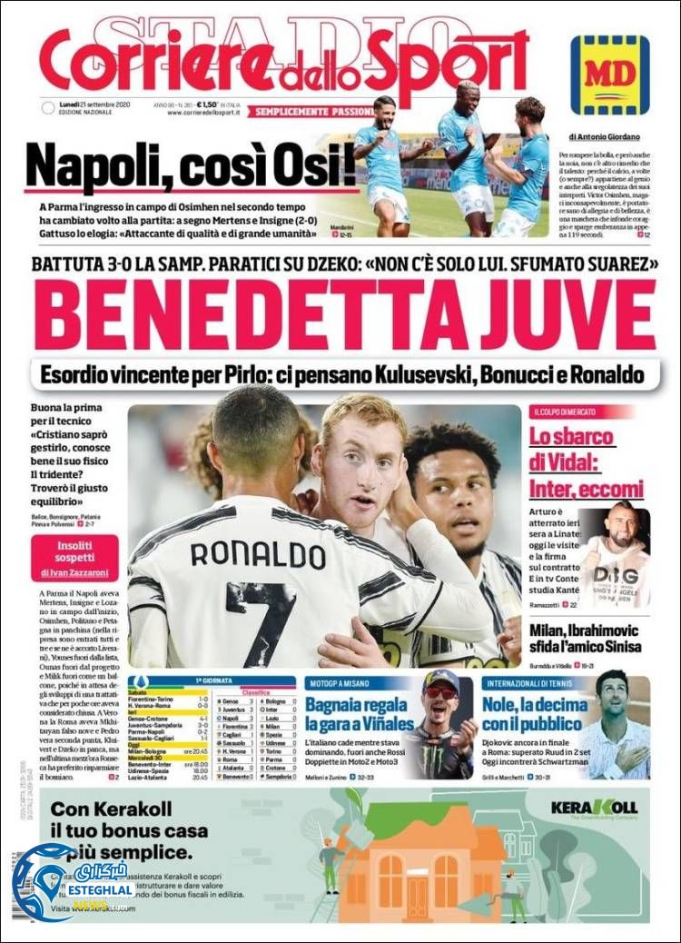 روزنامه ورزشی کوریره دلو اسپورت دوشنبه 31 شهریور 1399