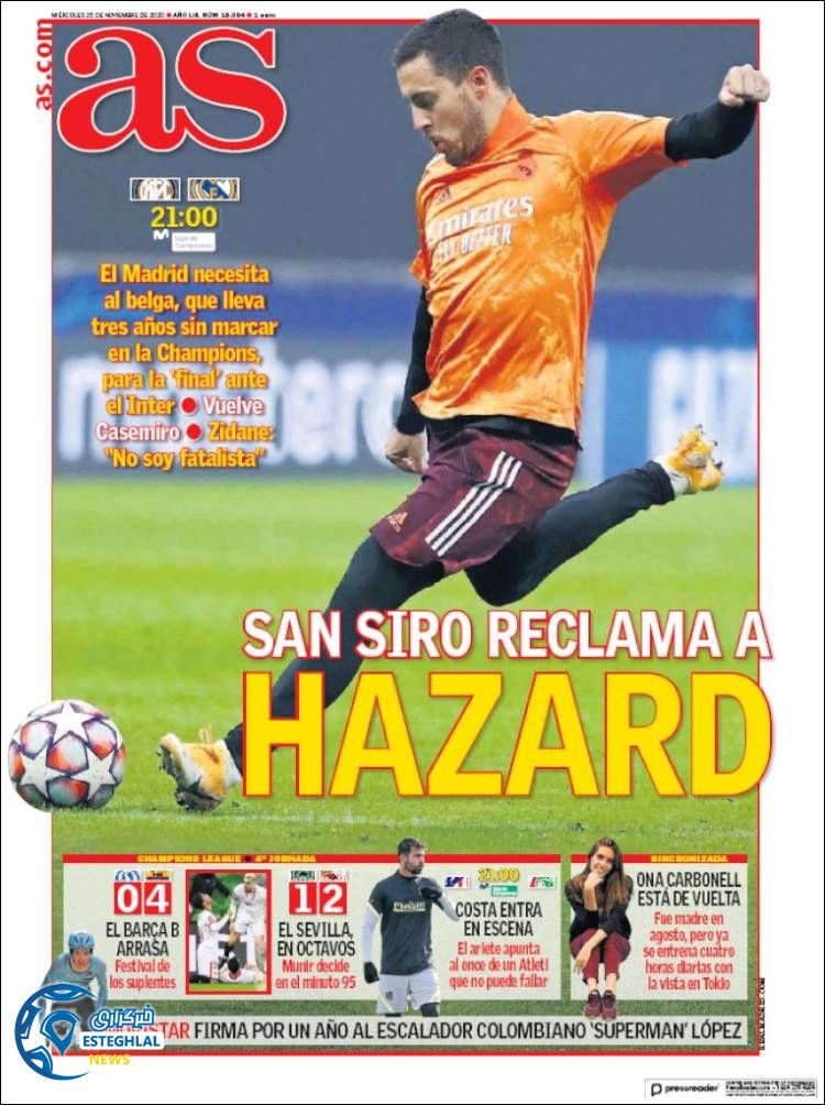 روزنامه ورزشی آاس چهارشنبه 5 آذر 1399