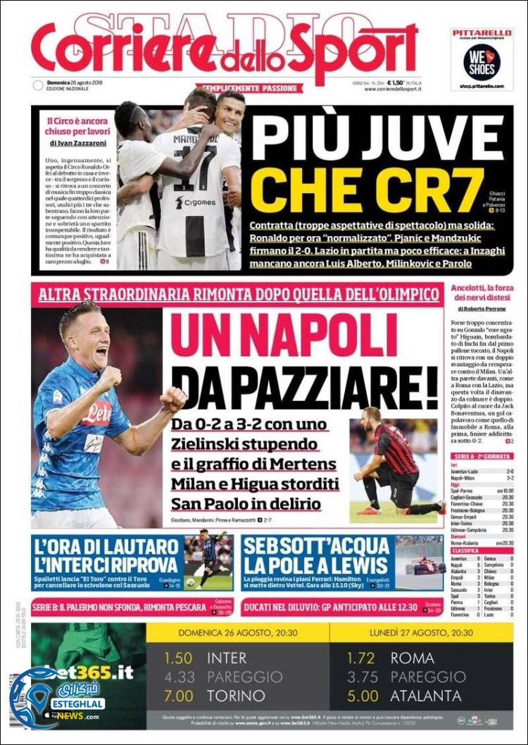 روزنامه ورزشی کوریره دلو اسپورت یکشنبه 4 شهریور 1397