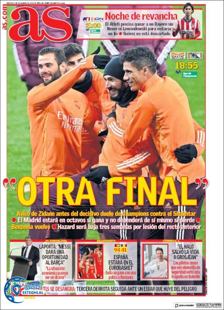 روزنامه ورزشی آاس سه شنبه 11 آذر 1399