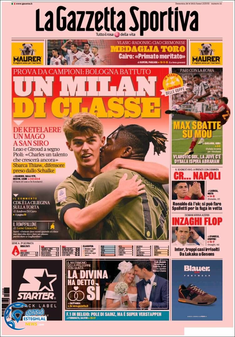 روزنامه ورزشی گاتزتا دلو اسپورت یکشنبه 6 شهریور 1401