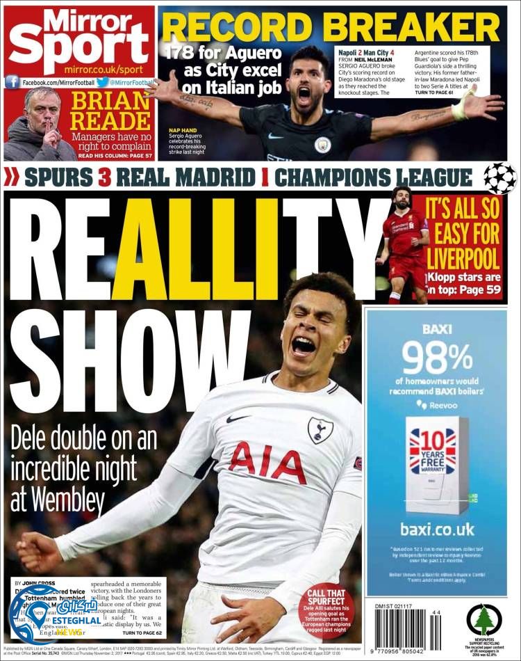 روزنامه میرو اسپورت پنجشنبه 11 آبان 1396 