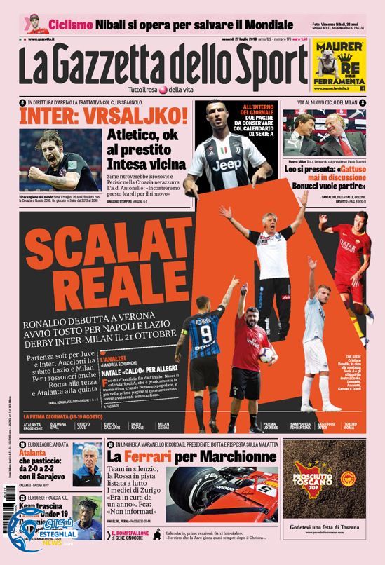 روزنامه ورزشی گاتزتا دلو اسپورت جمعه 5 مرداد 1397