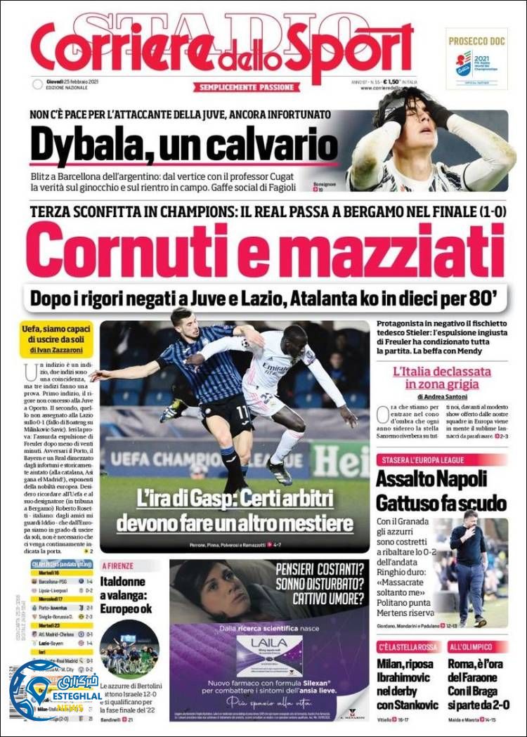 روزنامه ورزشی کوریره دلو اسپورت پنجشنبه 7 اسفند 1399