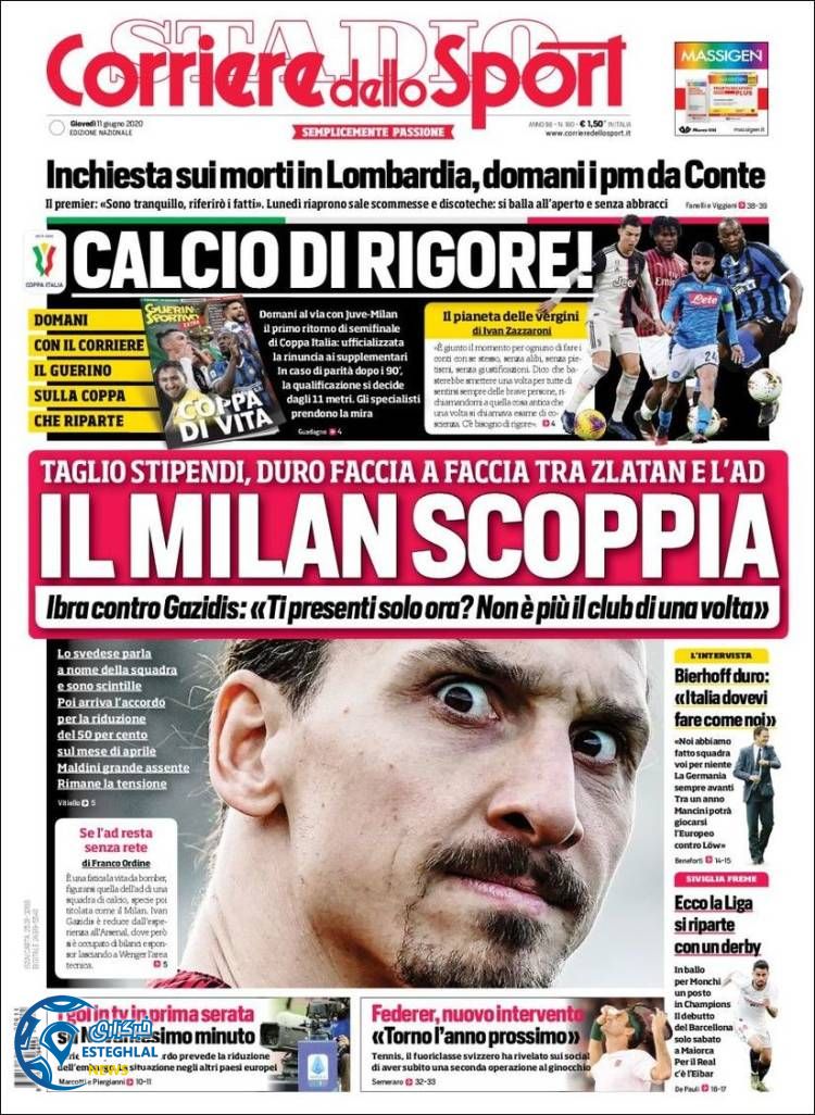 روزنامه ورزشی کوریره دلو اسپورت پنجشنبه 22 خرداد 1399