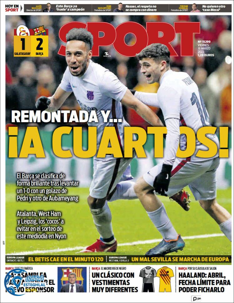 روزنامه ورزشی اسپورت جمعه 27 اسفند 1400