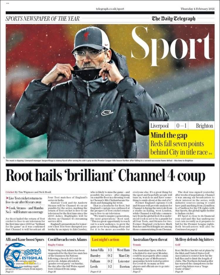 روزنامه ورزشی تلگراف اسپورت پنجشنبه 16 بهمن 1399