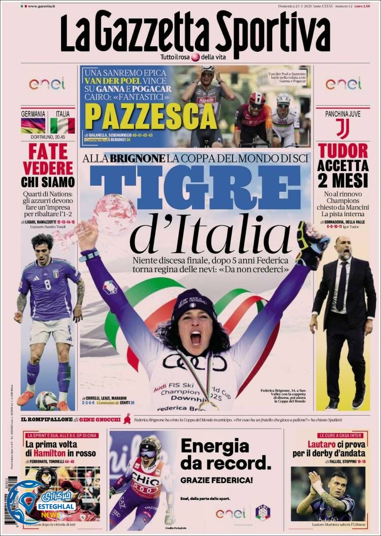 روزنامه ورزشی گاتزتا دلو اسپورت یکشنبه 3 فروردین 1404 