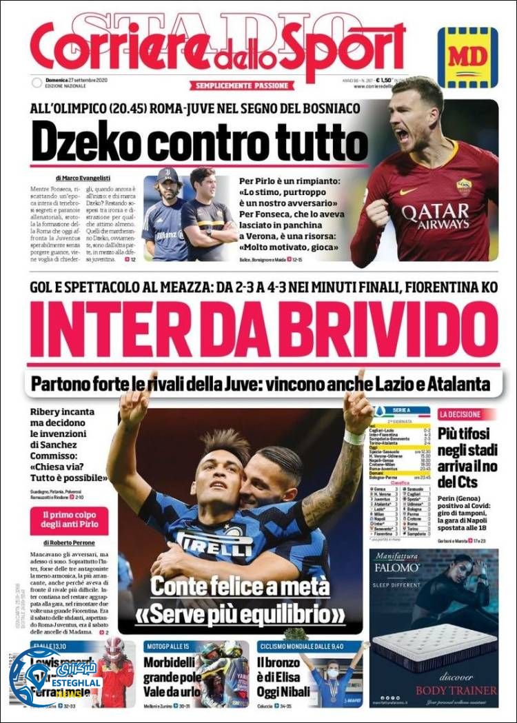 روزنامه ورزشی کوریره دلو اسپورت یکشنبه 6 مهر 1399