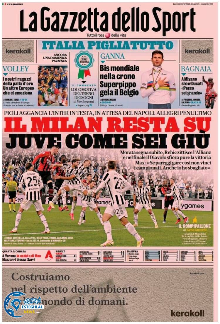 روزنامه ورزشی گاتزتا دلو اسپورت دوشنبه 29 شهریور 1400