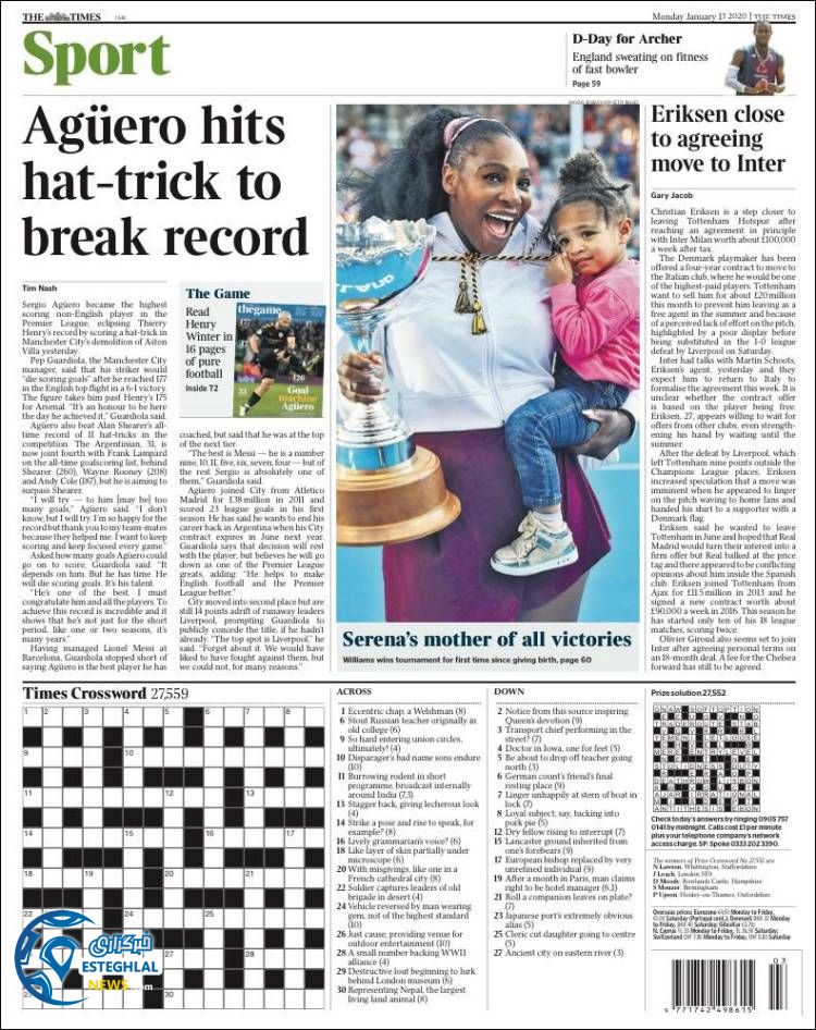 روزنامه ورزشی تایمز اسپورت دوشنبه 23 دی 1398