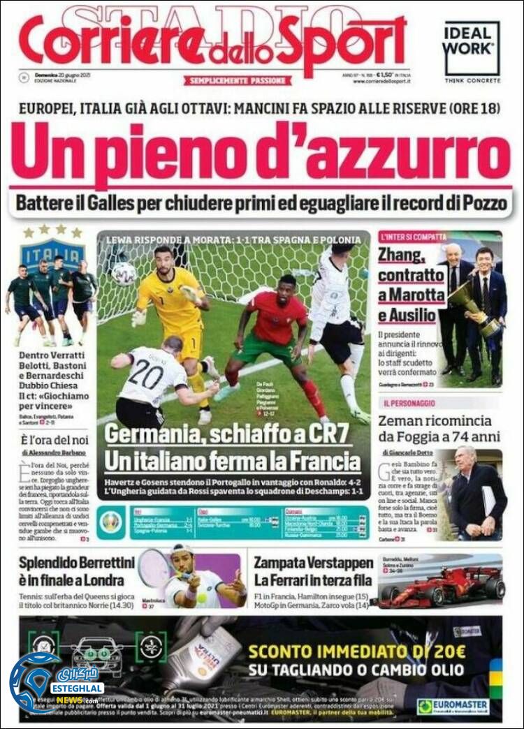 روزنامه ورزشی کوریره دلو اسپورت یکشنبه 30 خرداد 1400