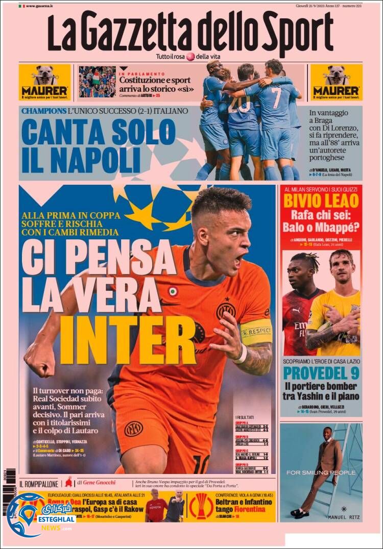 روزنامه ورزشی گاتزتا دلو اسپورت پنجشنبه 30 شهریور 1402