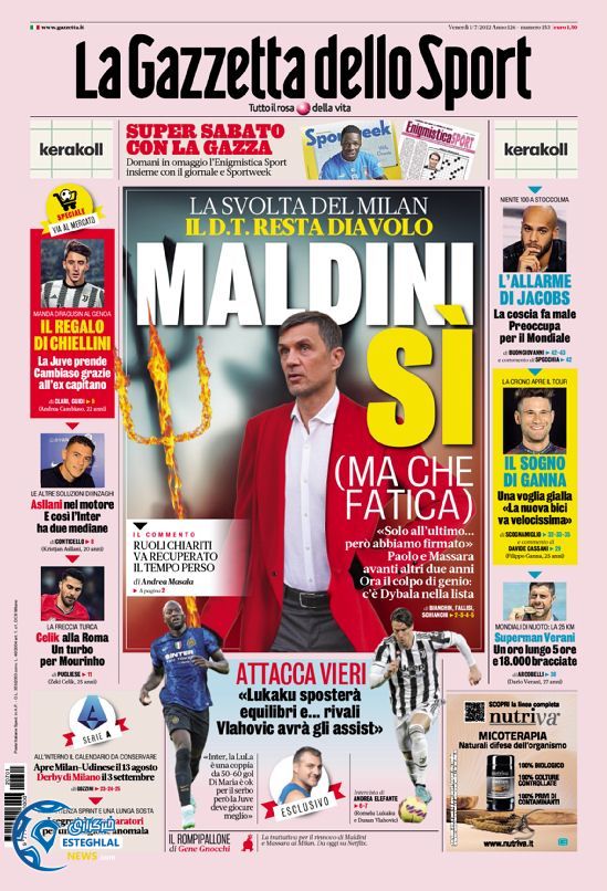 روزنامه ورزشی گاتزتا دلو اسپورت جمعه 10 تیر 1401