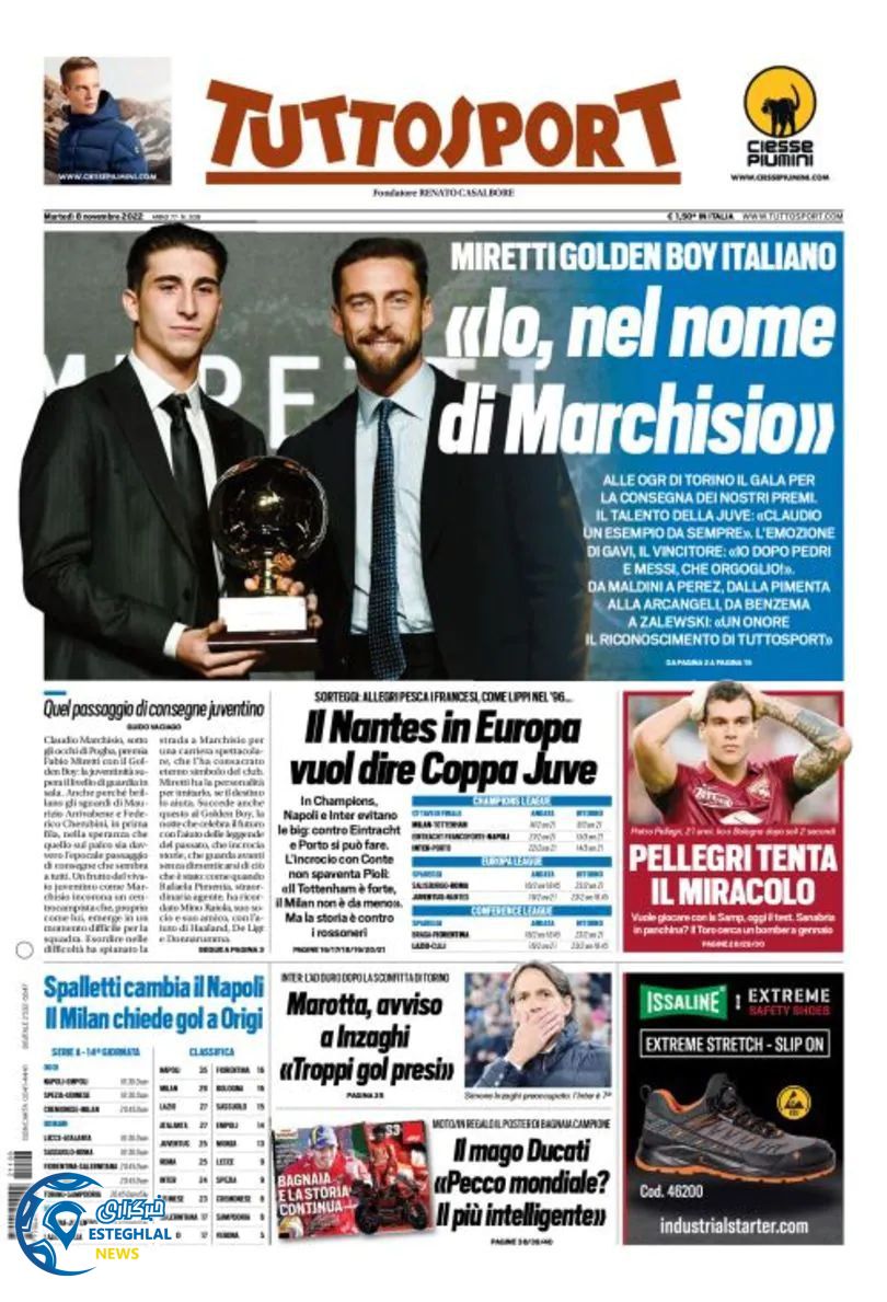 روزنامه ورزشی توتو اسپورت سه شنبه 17 آبان 1401 