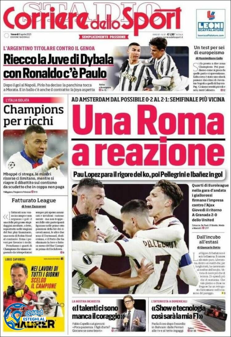 روزنامه ورزشی کوریره دلو اسپورت جمعه 20 فروردین 1400