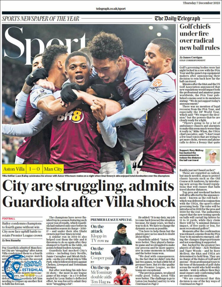 روزنامه ورزشی تلگراف اسپورت پنجشنبه 16 آذر 1402 