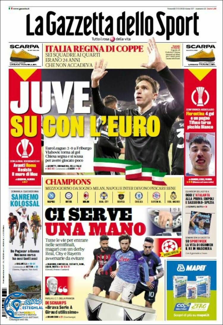 روزنامه ورزشی گاتزتا دلو اسپورت جمعه 26 اسفند 1401 