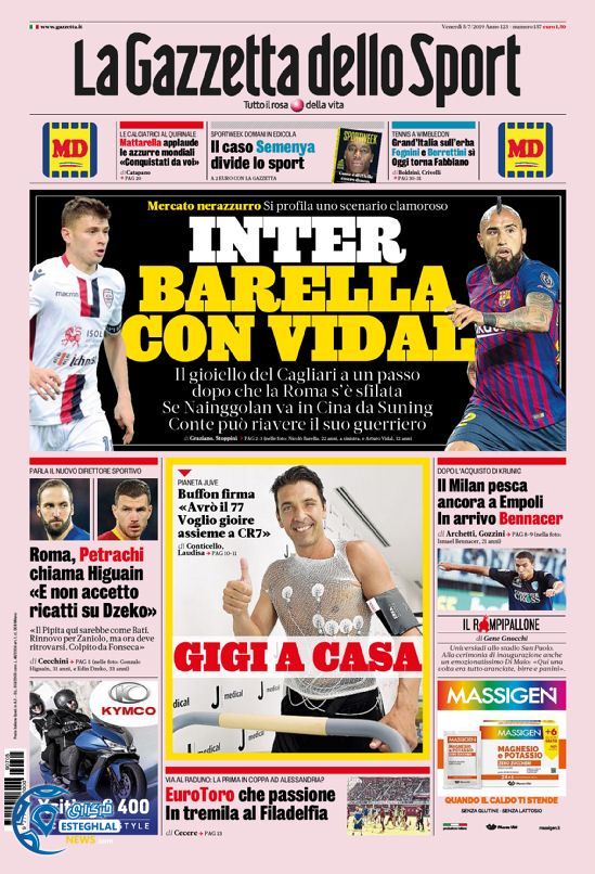 روزنامه ورزشی گاتزتا دلو اسپورت جمعه 14 تیر 1398