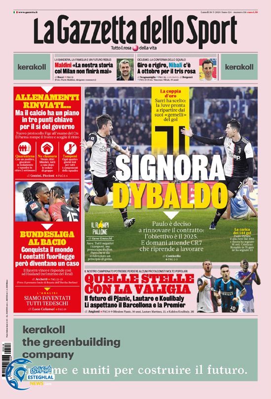 روزنامه ورزشی گاتزتا دلو اسپورت دوشنبه 29 اردیبهشت 1399