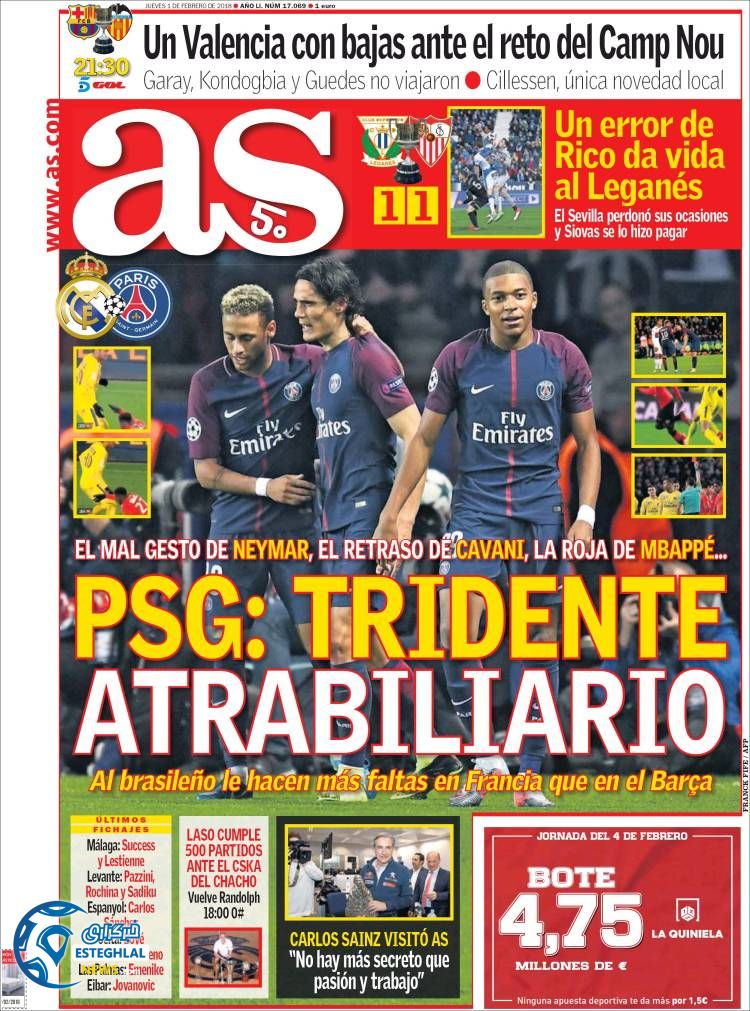 روزنامه ورزشی آ اس پنجشنبه 12 بهمن 1396