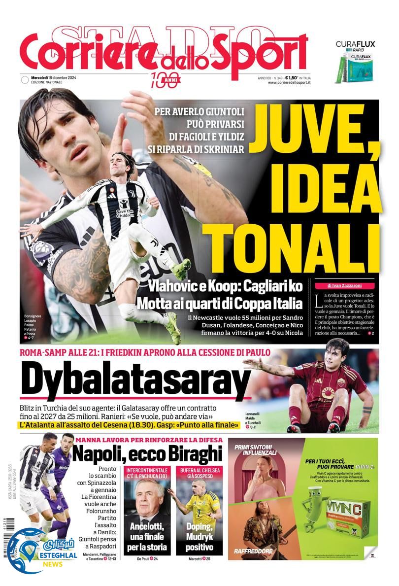 روزنامه ورزشی کوریره دلو اسپورت چهارشنبه 28 آذر 1403