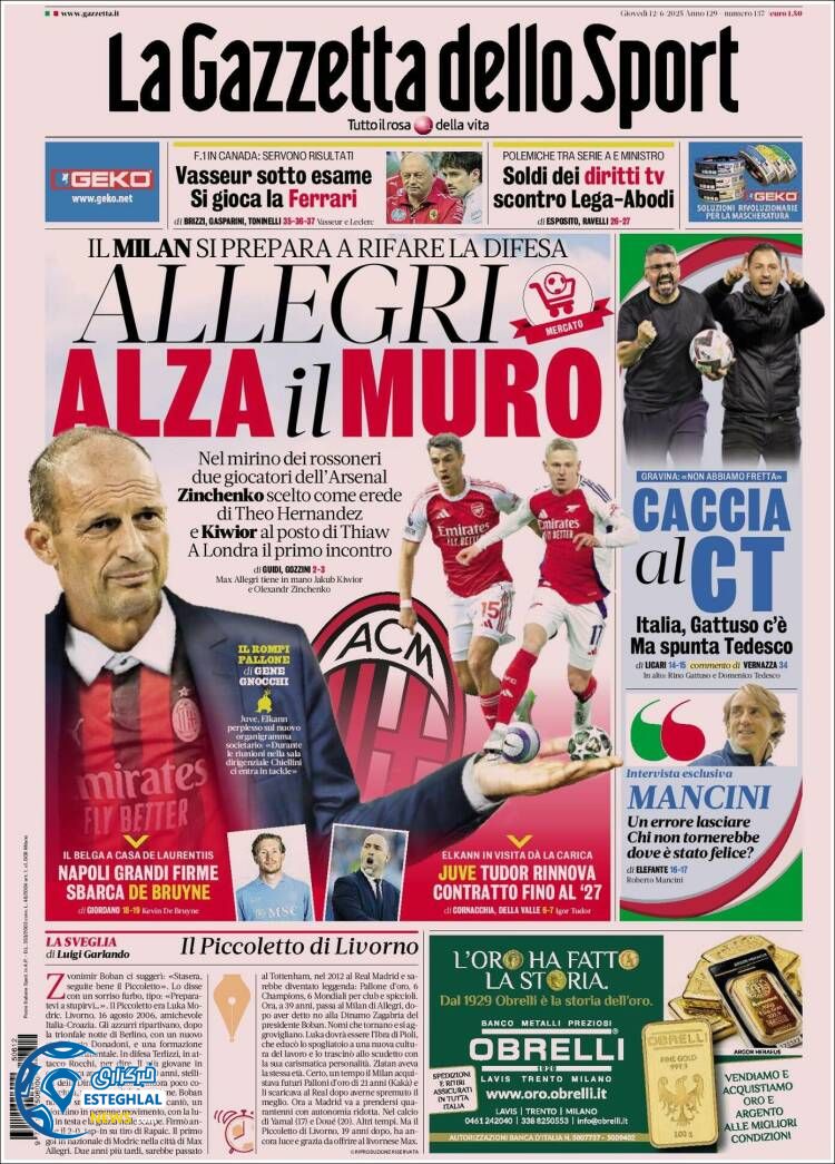 روزنامه ورزشی گاتزتا دلو اسپورت پنجشنبه 22 خرداد 1404  