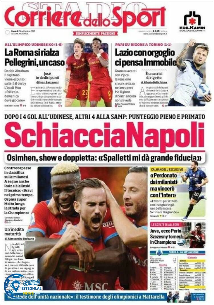 روزنامه ورزشی کوریره دلو اسپورت جمعه 2 مهر 1400