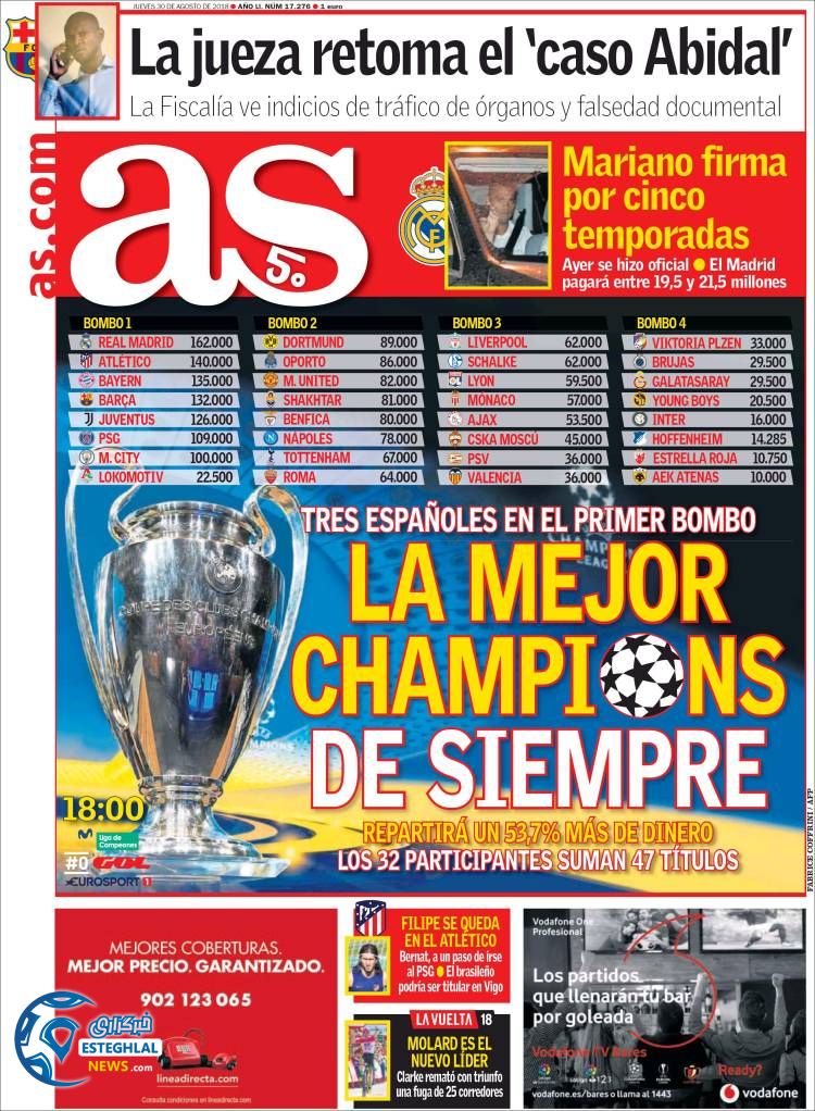 روزنامه ورزشی آ اس پنجشنبه 8 شهریور 1397