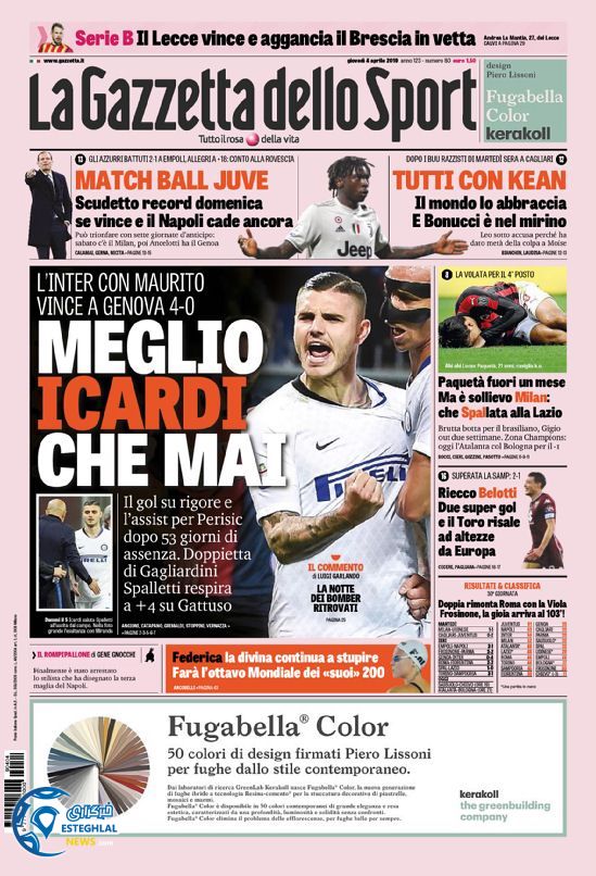 روزنامه ورزشی گاتزتا دلو اسپورت پنجشنبه 15 فروردین 1398