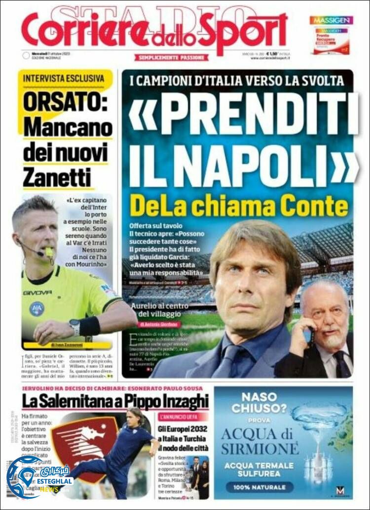 روزنامه ورزشی کوریروه دلو اسپورت چهارشنبه 19 مهر 1402 