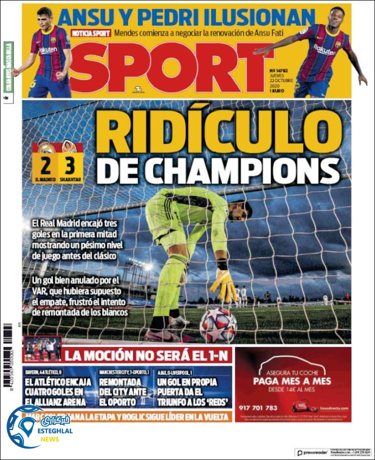 روزنامه ورزشی اسپورت پنجشنبه 1 آبان 1399