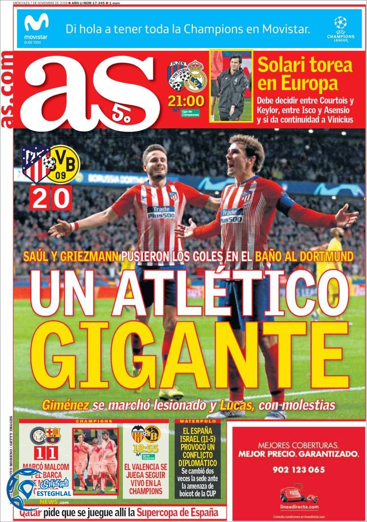 روزنامه ورزشی آ اس چهارشنبه 16 آبان 1397