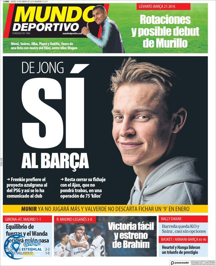 روزنامه ورزشی موندو دپورتیوو پنجشنبه 20 دی 1397