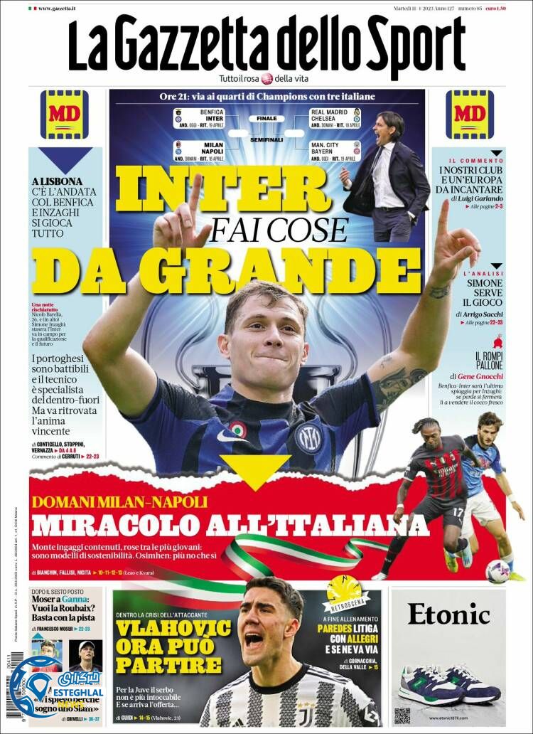 روزنامه ورزشی گاتزتا دلو اسپورت سه شنبه 22 فروردین 1402 