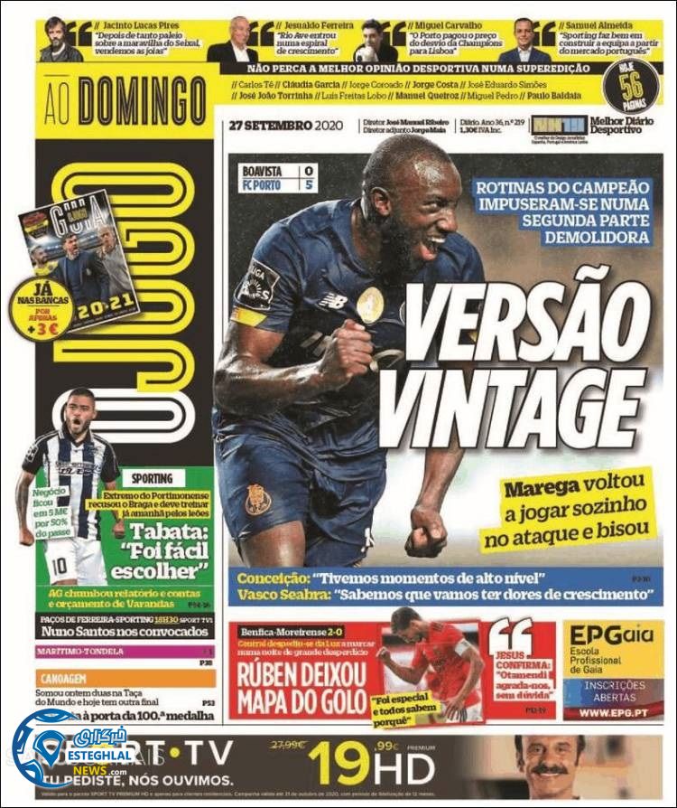 روزنامه ورزشی جوگو یکشنبه 6 مهر 1399