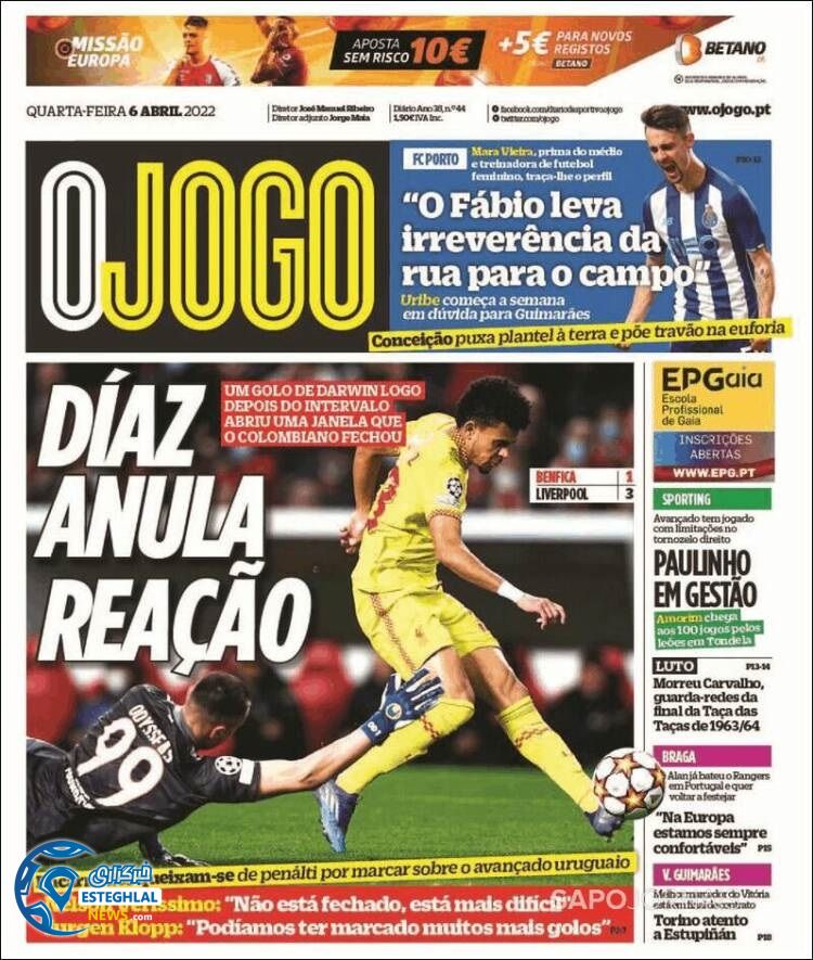 روزنامه ورزشی اوجوگو چهارشنبه 17 فروردین 1401