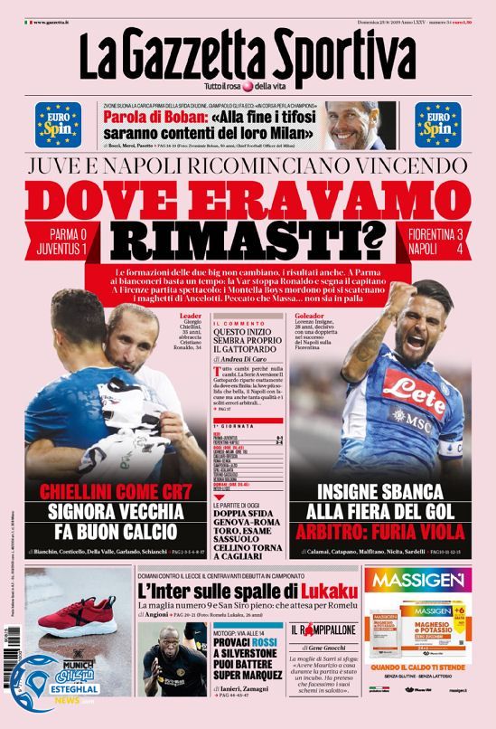 روزنامه ورزشی گاتزتا دلو اسپورت یکشنبه 3 شهریور 1398