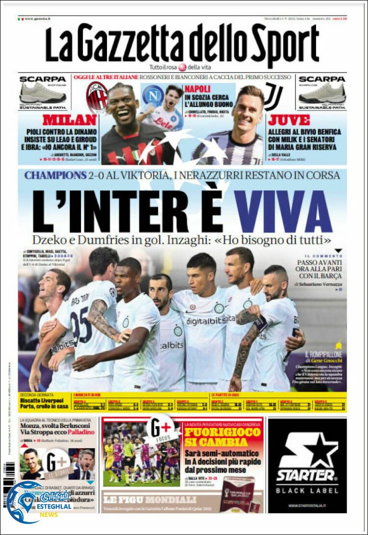 روزنامه ورزشی گاتزتا دلو اسپورت چهارشنبه 23 شهریور 1401